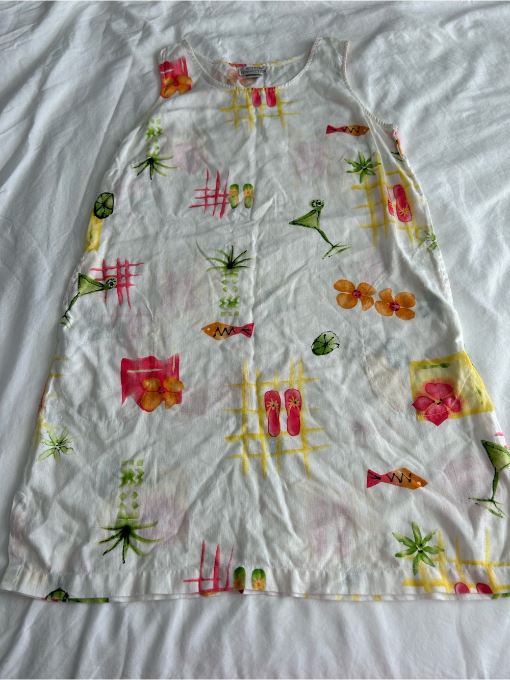 Cotton Connection 100% Linen White Tropical Print Mini Dress - Picture 3 of 12